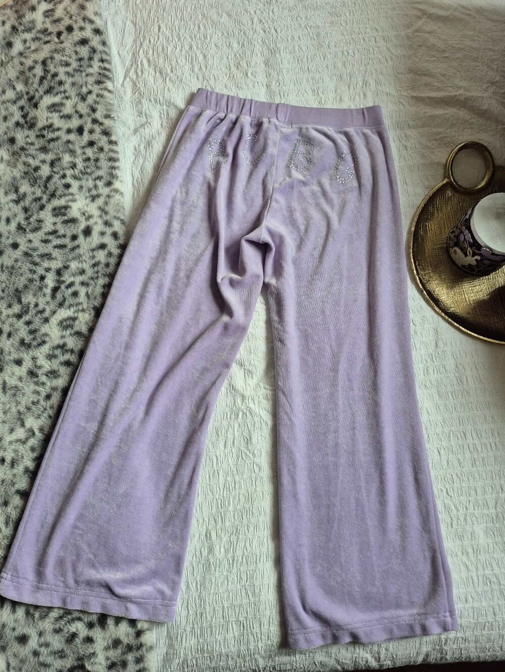 BCBGMAXAZRIA Purple Velour Rhinestone Pants